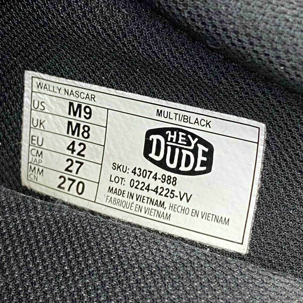 Hey Dude Wally NASCAR Multi Black Slip On Loafers Men’s Shoe Size 9